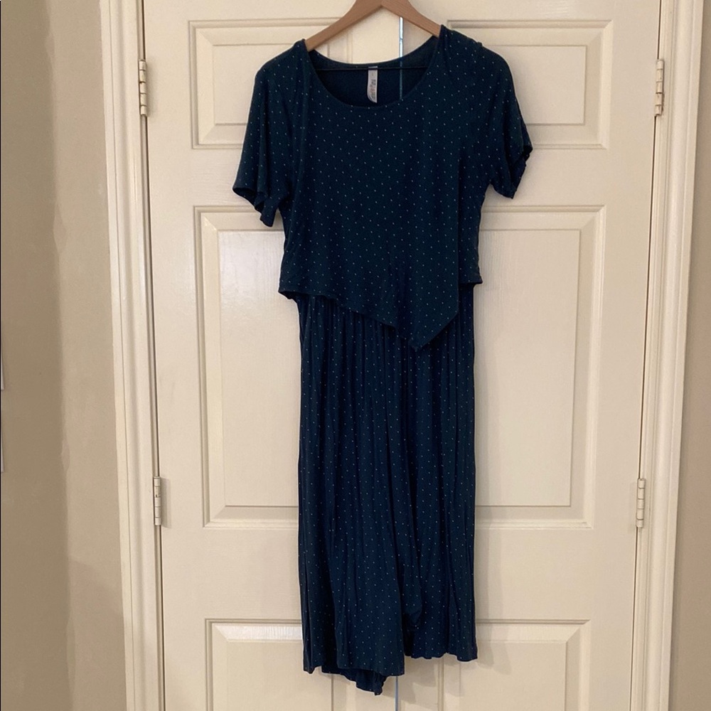 Latched Mama Maternity Nursing Blue Polka Dot Romper
